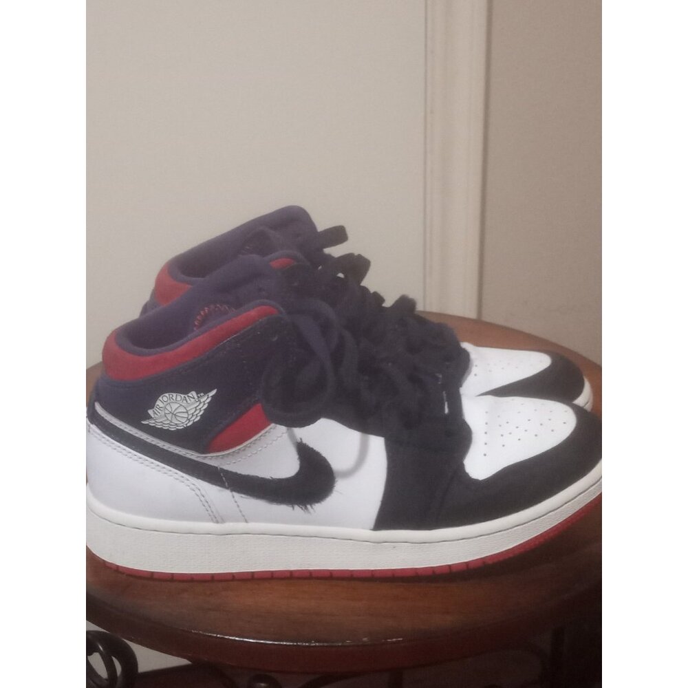 Nike Air Jordan AJ1 Mid White Blue Red Lace Up Basketball Shoes BQ6931-104 5.5Y